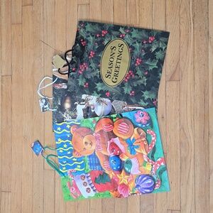 Set of 3 Holiday Gift Bags Snowman Gift Bags Christmas Gift Bags Gift Wrap